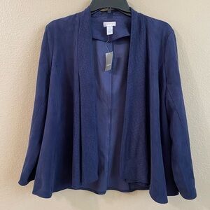 Chicos New Size 1 US M Navy Blue Ink Perforated Faux Suede Drape Front‎ Jacket